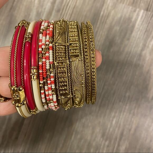 AMRITA SINGH Monaco Pink Red Gold Bangle Set Bracelets Jewelry - Picture 2 of 5